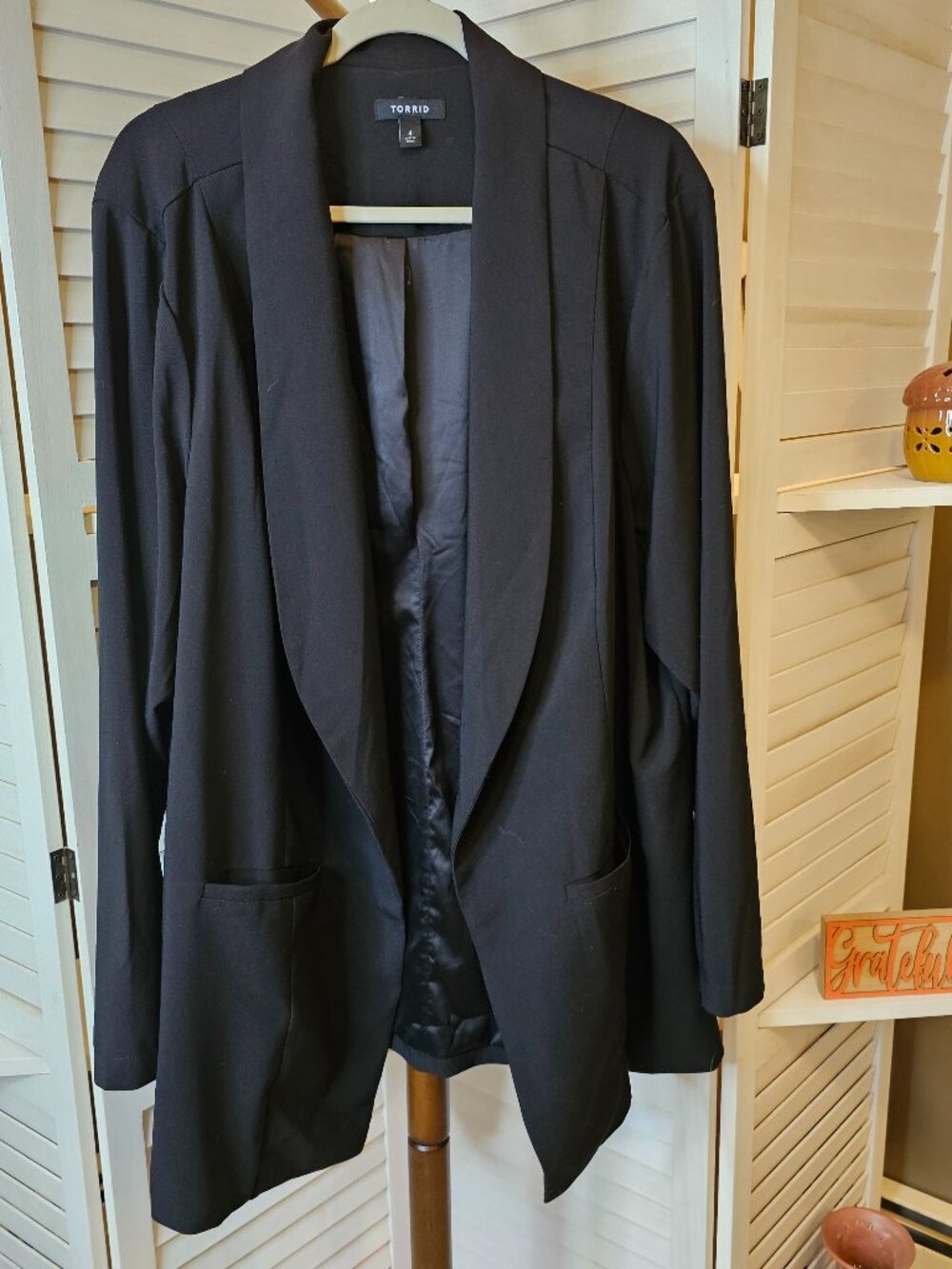 Torrid, Size 4, Long Black Open Blazer, Full Sleeve, With Pockets